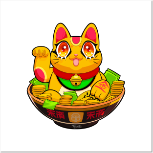 Cute Maneki Neko Ramen T-Shirt 4 Posters and Art